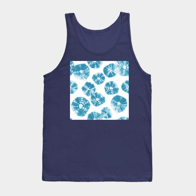 Shibori Kumo tie dye caribbean blue dots over white Tank Top by marufemia